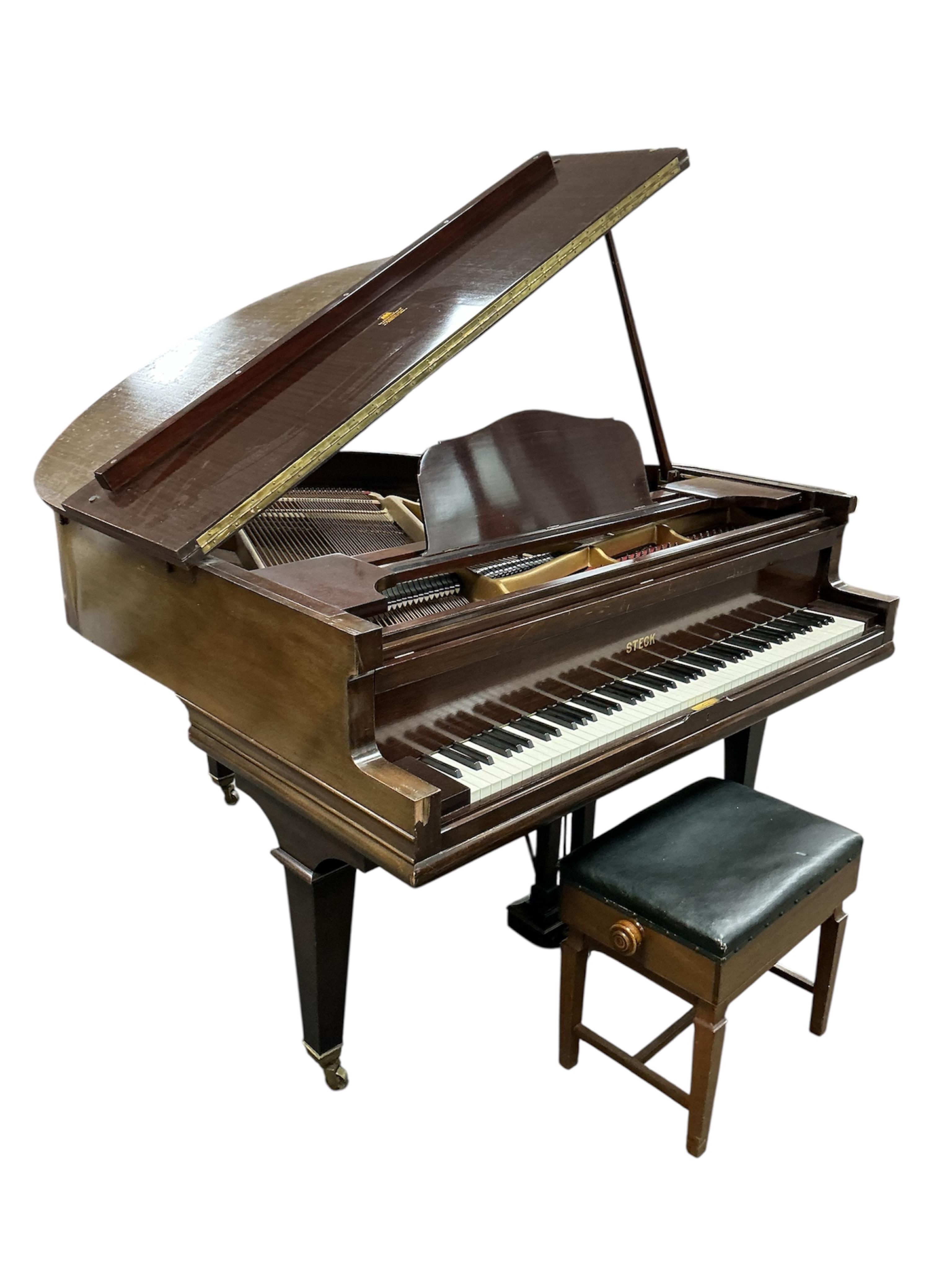 A mid 20th century Steck bopudoir grand piano, width 150cm, length 144cm, height 100cm together with an adjustable piano stool